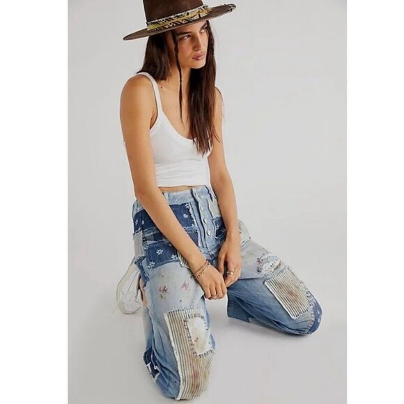 NWT Free People We The free Azale Daisy Patchwork jeans size 30 - Picture 4 of 10